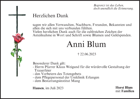 Anzeige von Anni Blum von MGO