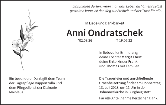 Anzeige von Anni Ondratschek von MGO