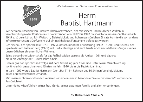 Anzeige von Baptist Hartmann von MGO