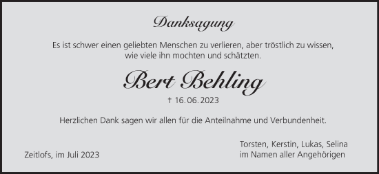 Anzeige von Bert Behling von MGO