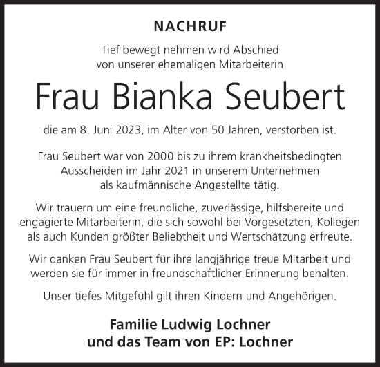 Anzeige von Bianka Seubert von MGO