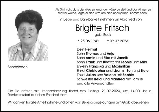 Anzeige von Brigitte Fritsch von MGO