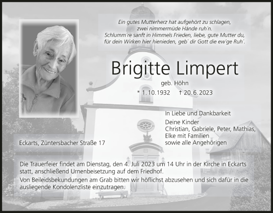 Anzeige von Brigitte Limpert von MGO