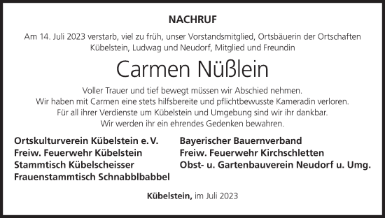 Anzeige von Carmen Nüßlein von MGO