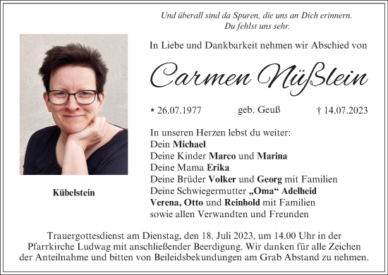 Anzeige von Carmen Nüßlein von MGO