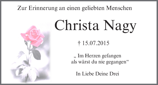Anzeige von Christa Nagy von MGO