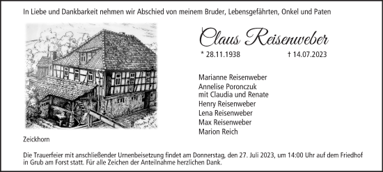 Anzeige von Claus Reisenweber von MGO