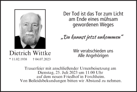 Anzeige von Dietrich Wittke von MGO