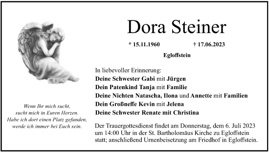 Anzeige von Dora Steiner von MGO