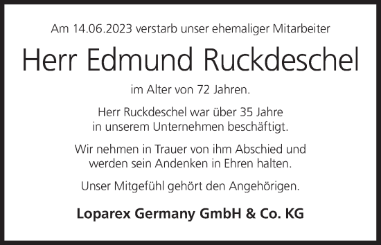 Anzeige von Edmund Ruckdeschel von MGO