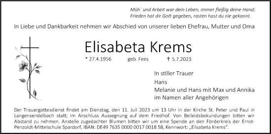 Anzeige von Elisabeta Krems von MGO