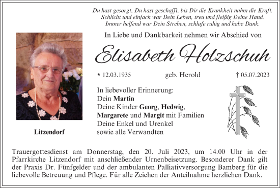 Anzeige von Elisabeth Holzschuh von MGO