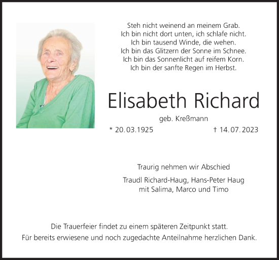 Anzeige von Elisabeth Richard von MGO
