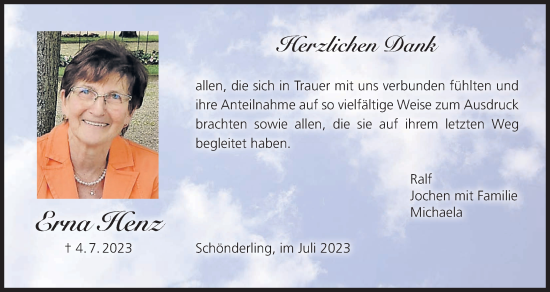 Anzeige von Erna Henz von MGO