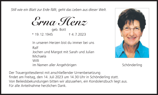 Anzeige von Erna Henz von MGO