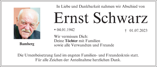 Anzeige von Ernst Schwarz von MGO