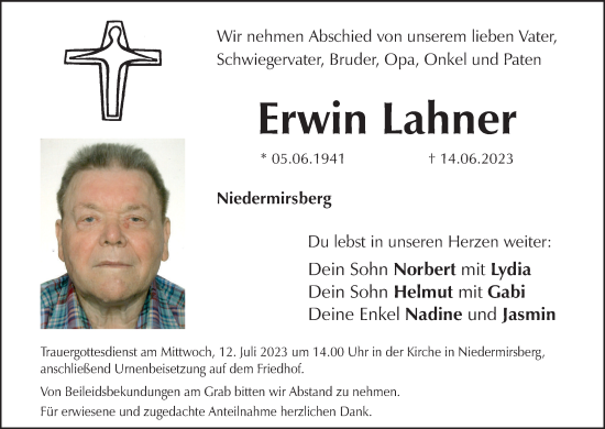 Anzeige von Erwin Lahner von MGO