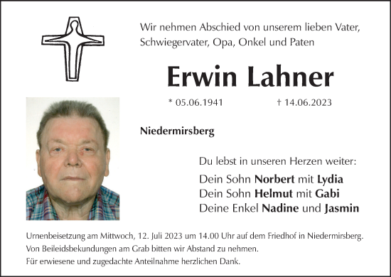 Anzeige von Erwin Lahner von MGO
