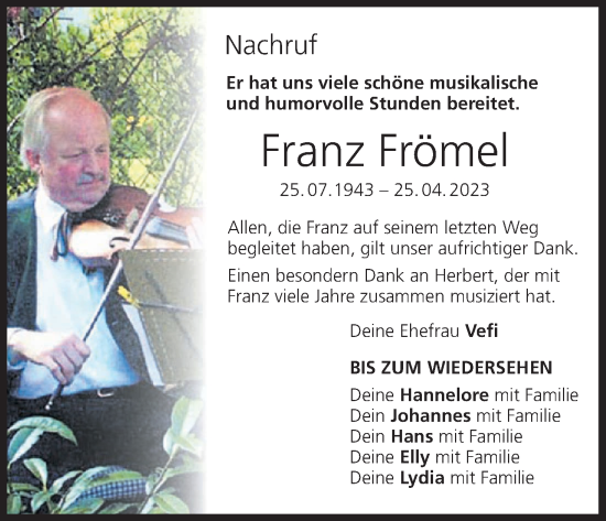 Anzeige von Franz Frömel von MGO