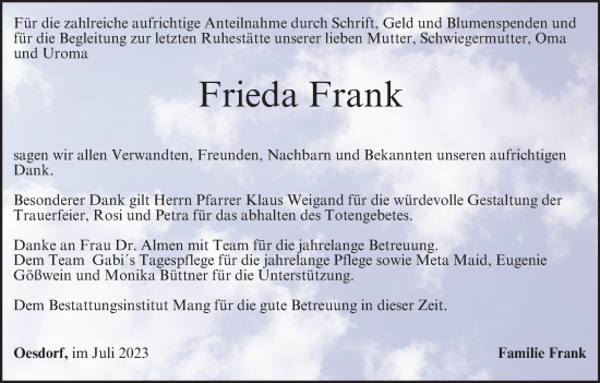 Anzeige von Frieda Frank von MGO