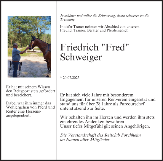 Anzeige von Friedrich Schweiger von MGO