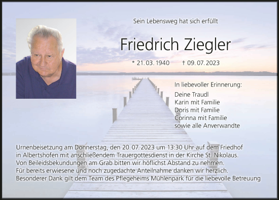 Anzeige von Friedrich Ziegler von MGO