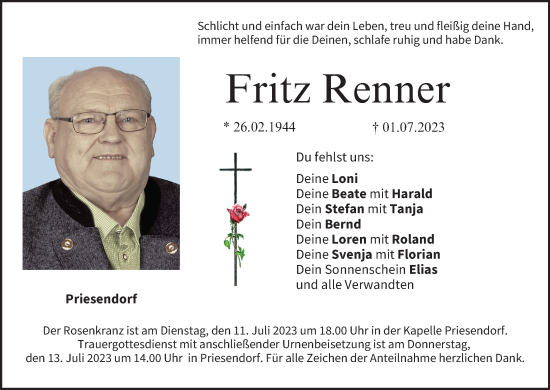 Anzeige von Fritz Renner von MGO