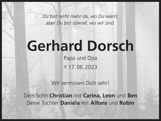 Anzeige von Gerhard Dorsch von MGO