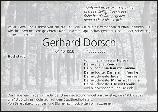 Anzeige von Gerhard Dorsch von MGO