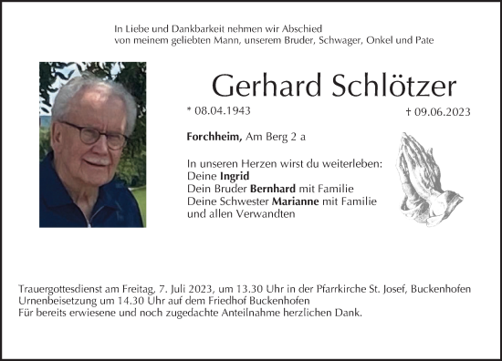Anzeige von Gerhard Schlötzer von MGO