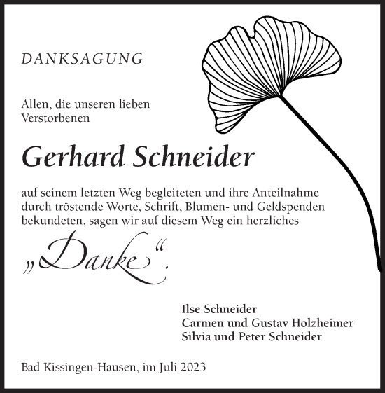 Anzeige von Gerhard Schneider von MGO