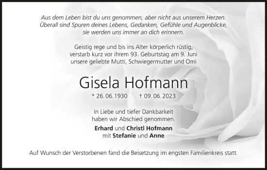 Anzeige von Gisela Hofmann von MGO