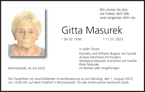 Anzeige von Gitta Masurek von MGO