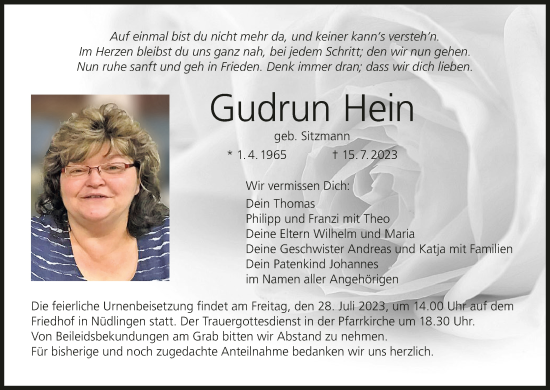 Anzeige von Gudrun Hein von MGO