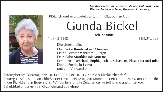 Anzeige von Gunda Bickel von MGO