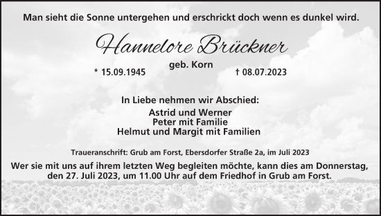 Anzeige von Hannelore Brückner von MGO