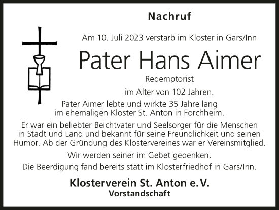 Anzeige von Hans Aimer von MGO
