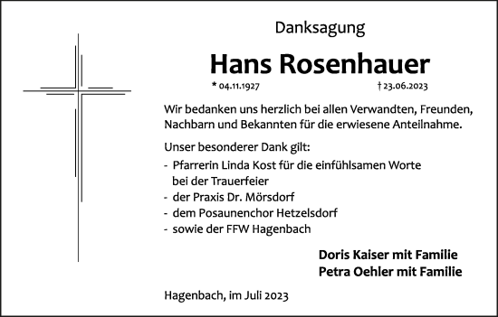 Anzeige von Hans Rosenhauer von MGO
