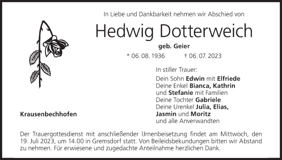 Anzeige von Hedwig Dotterweich von MGO