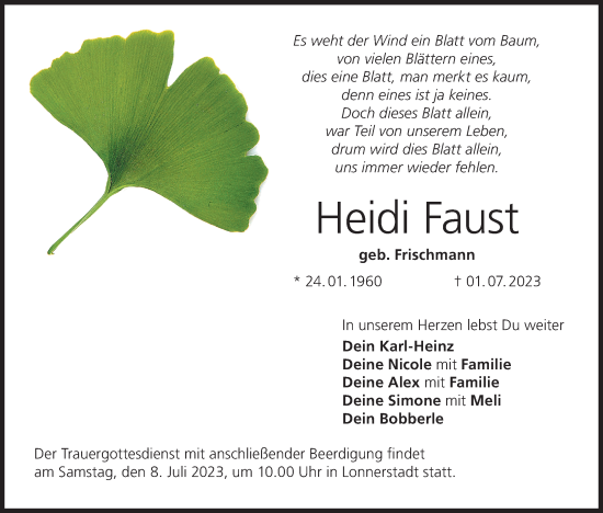 Anzeige von Heidi Faust von MGO