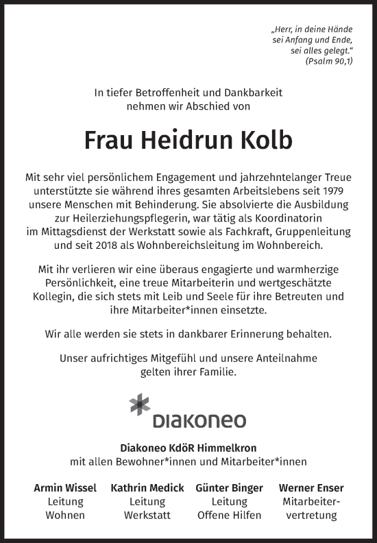Anzeige von Heidrun Kolb von MGO