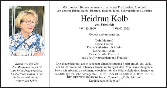 Anzeige von Heidrun Kolb von MGO