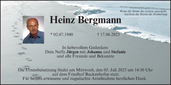 Anzeige von Heinz Bergmann von MGO