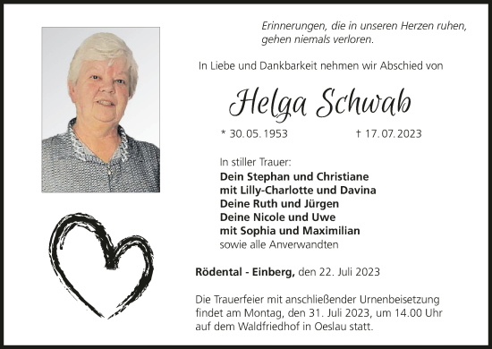Anzeige von Helga Schwab von MGO