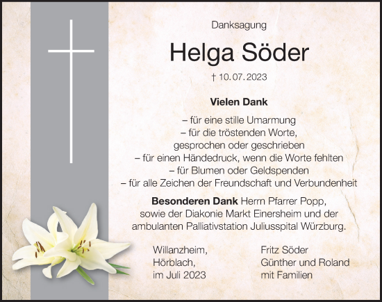 Anzeige von Helga Söder von MGO