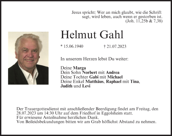 Anzeige von Helmut Gahl von MGO