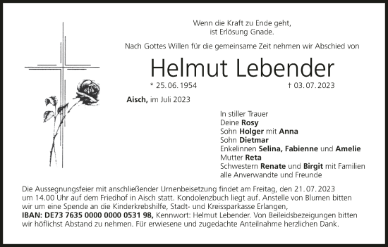Anzeige von Helmut Lebender von MGO