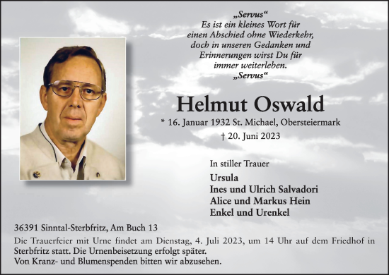 Anzeige von Helmut Oswald von MGO