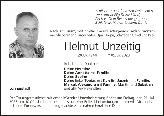 Anzeige von Helmut Unzeitig von MGO