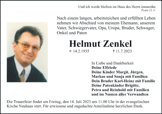 Anzeige von Helmut Zenkel von MGO